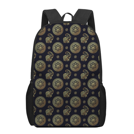 Blue And Gold Tribal Elephant Print 17 Inch Backpack