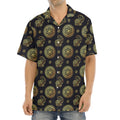 Blue And Gold Tribal Elephant Print Aloha Shirt