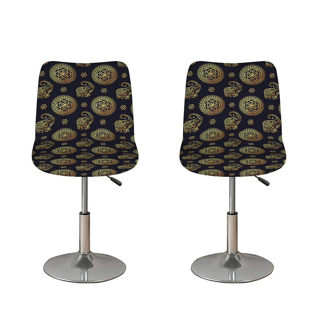 Blue And Gold Tribal Elephant Print Bar Stool Covers