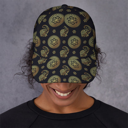 Blue And Gold Tribal Elephant Print Baseball Cap