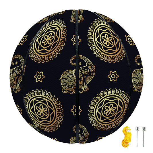 Blue And Gold Tribal Elephant Print Basketball