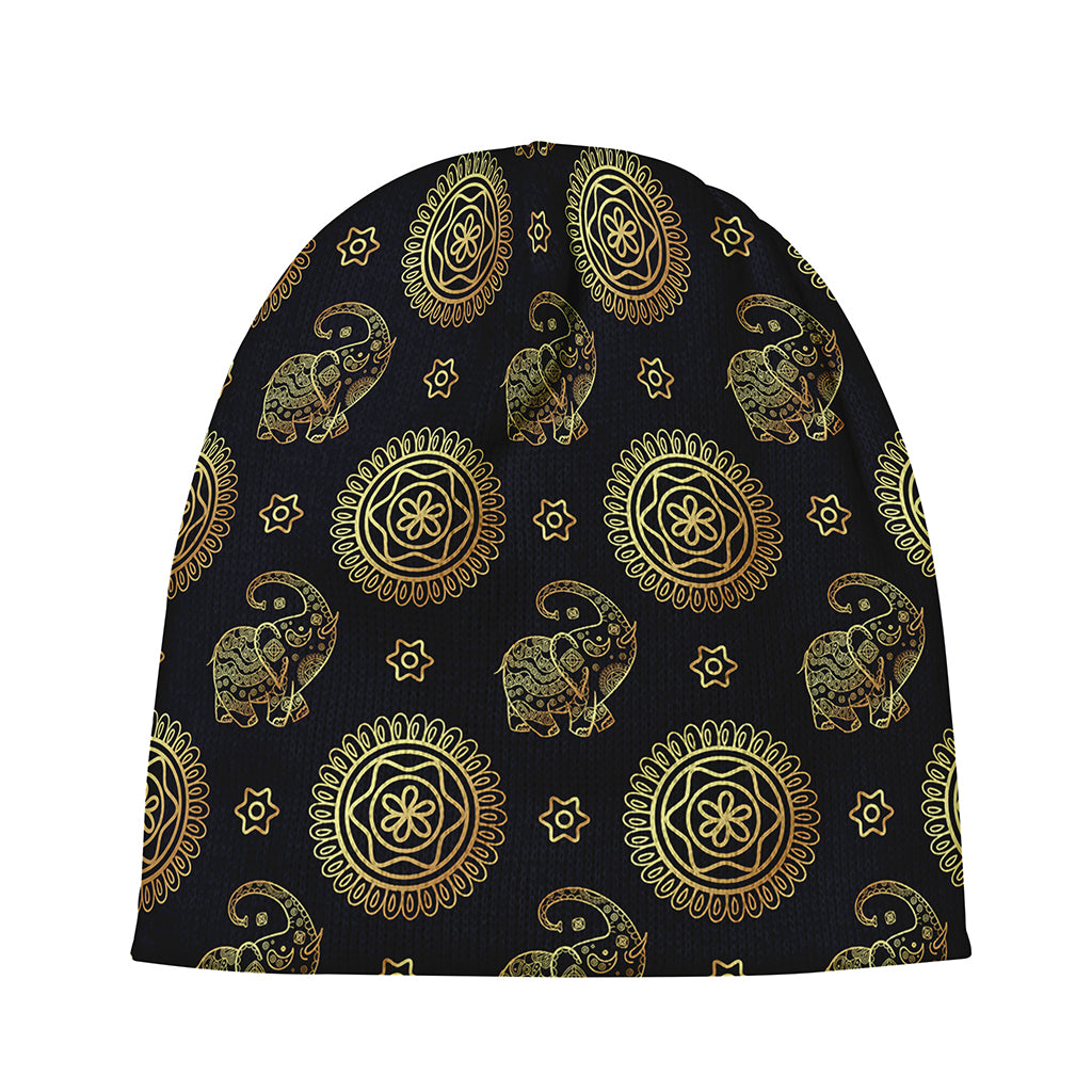 Blue And Gold Tribal Elephant Print Beanie