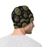 Blue And Gold Tribal Elephant Print Beanie