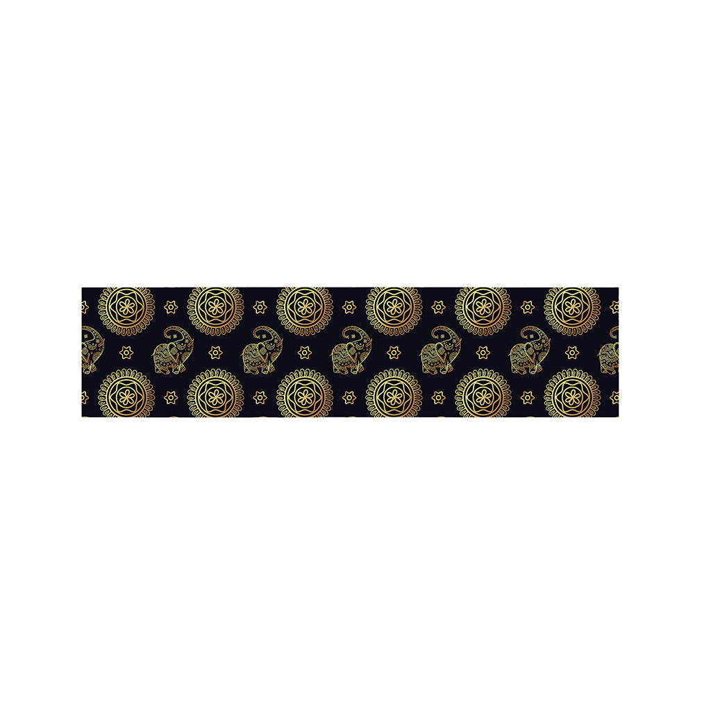 Blue And Gold Tribal Elephant Print Bed Runner