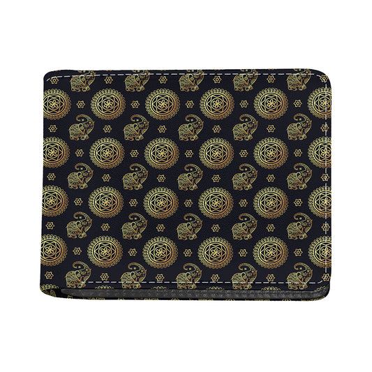 Blue And Gold Tribal Elephant Print Bifold Wallet