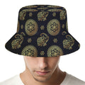 Blue And Gold Tribal Elephant Print Bucket Hat
