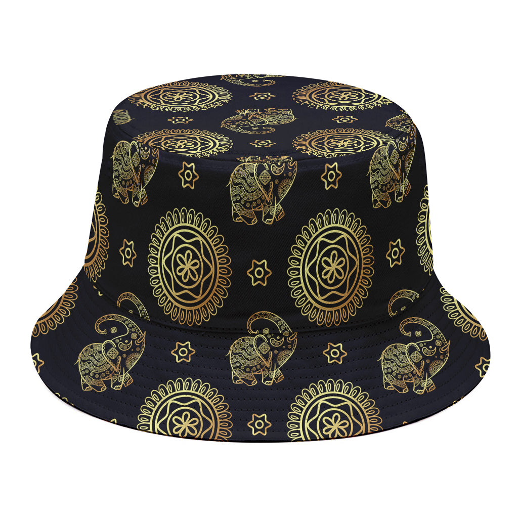Blue And Gold Tribal Elephant Print Bucket Hat