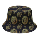 Blue And Gold Tribal Elephant Print Bucket Hat