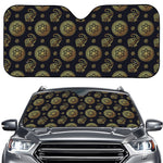 Blue And Gold Tribal Elephant Print Car Windshield Sun Shade