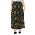 Blue And Gold Tribal Elephant Print Chiffon Maxi Skirt