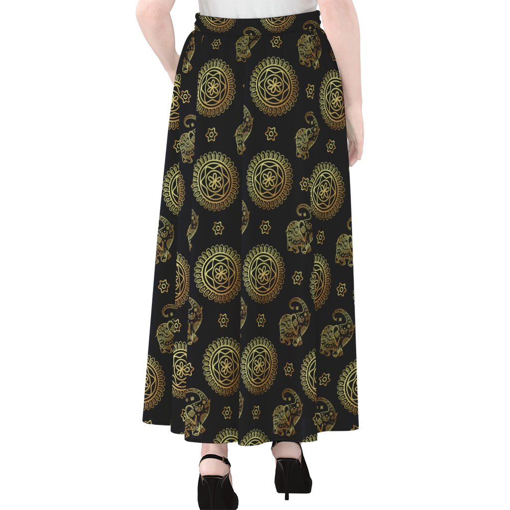 Blue And Gold Tribal Elephant Print Chiffon Maxi Skirt