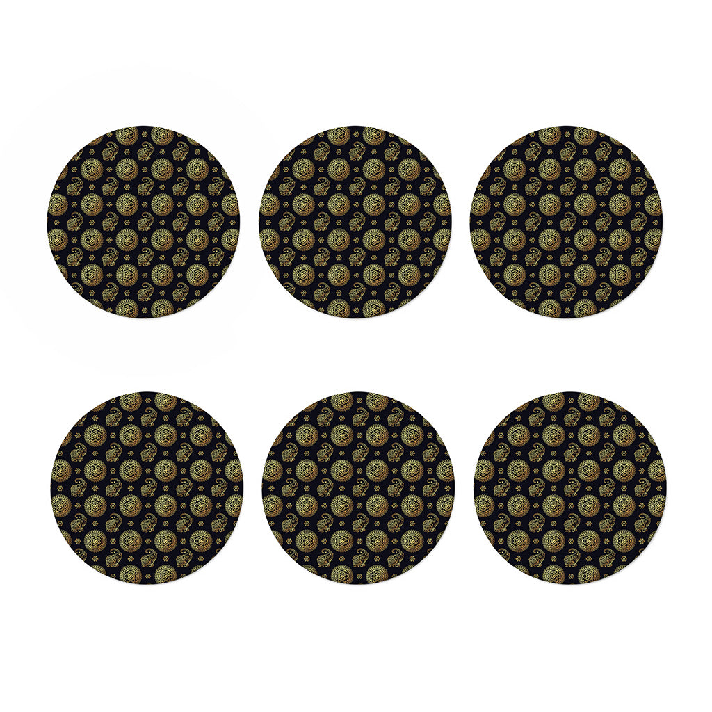 Blue And Gold Tribal Elephant Print Coaster Set