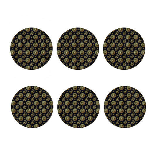 Blue And Gold Tribal Elephant Print Coaster Set