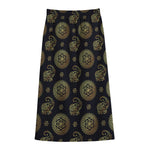 Blue And Gold Tribal Elephant Print Cotton Front Slit Maxi Skirt