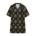 Blue And Gold Tribal Elephant Print Cotton Hawaiian Shirt