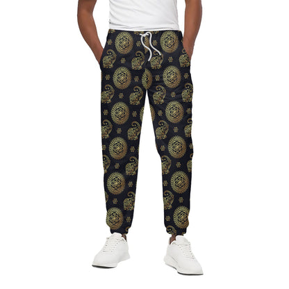 Blue And Gold Tribal Elephant Print Cotton Pants
