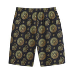 Blue And Gold Tribal Elephant Print Cotton Shorts