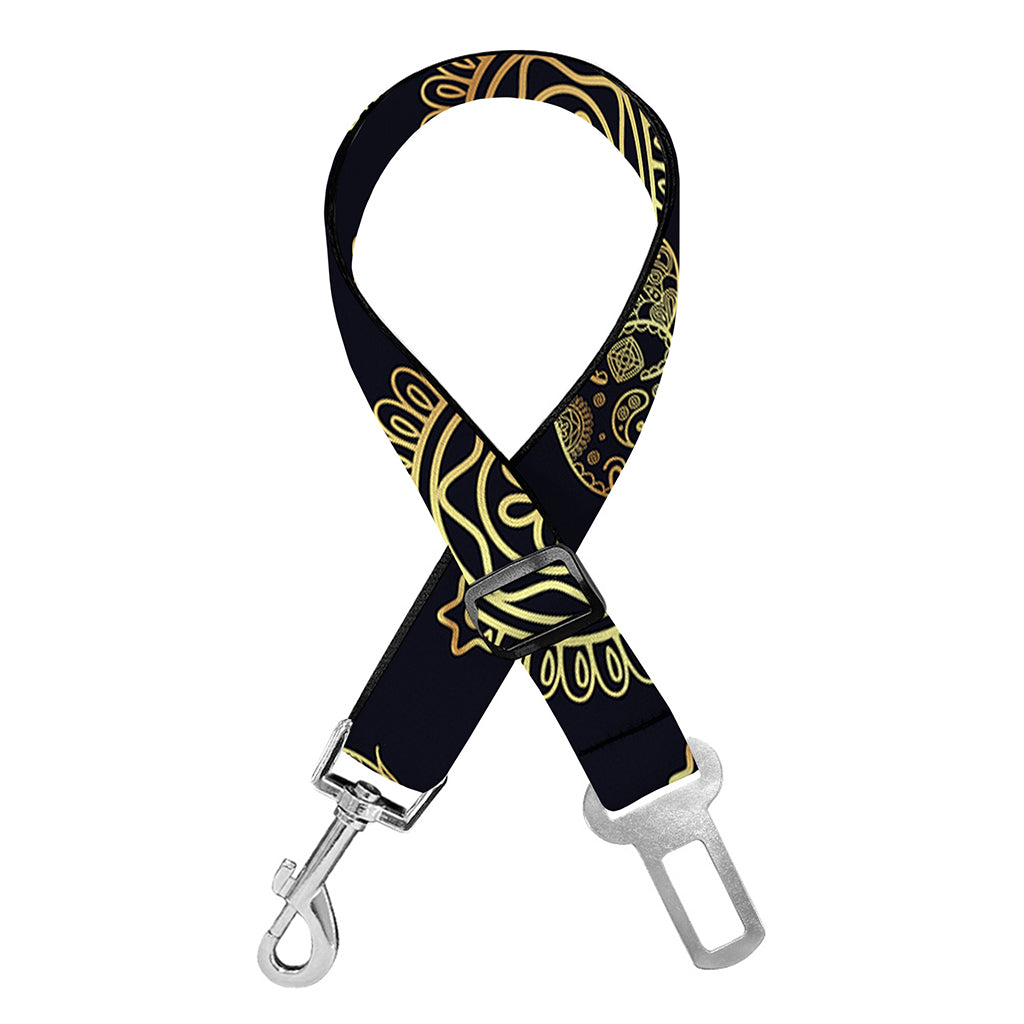 Blue And Gold Tribal Elephant Print Dog Seat Belt