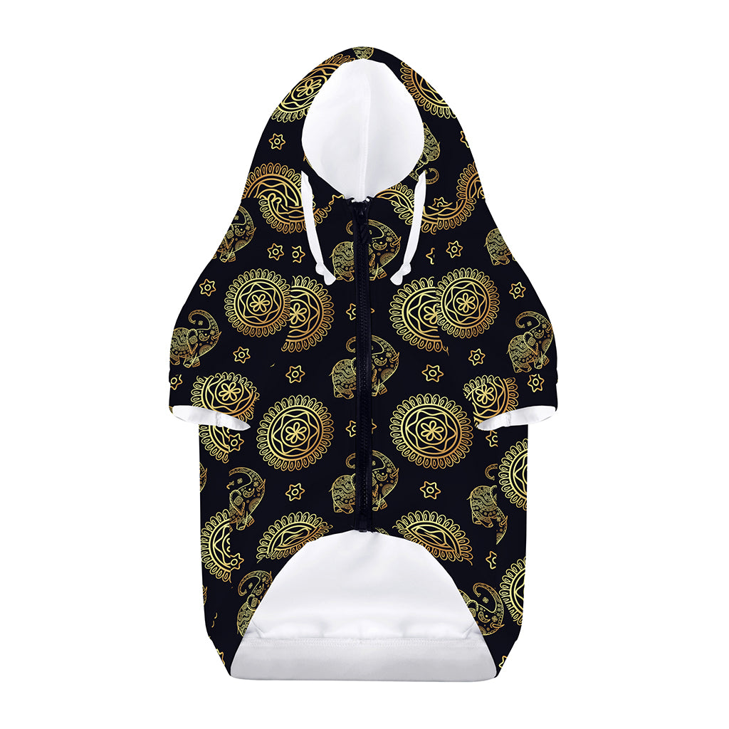 Blue And Gold Tribal Elephant Print Dog Zip Up Hoodie