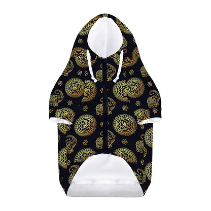 Blue And Gold Tribal Elephant Print Dog Zip Up Hoodie