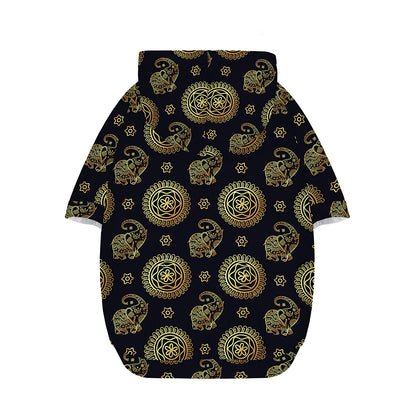 Blue And Gold Tribal Elephant Print Dog Zip Up Hoodie