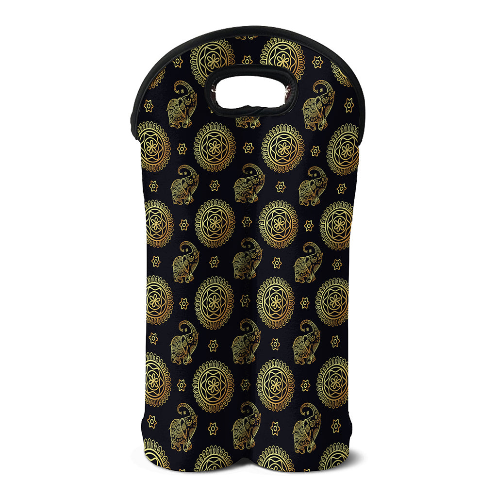 Blue And Gold Tribal Elephant Print Double Neoprene Wine Tote