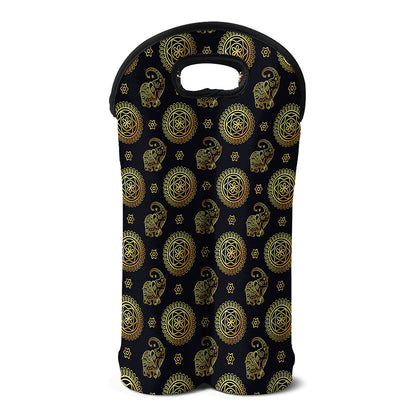 Blue And Gold Tribal Elephant Print Double Neoprene Wine Tote