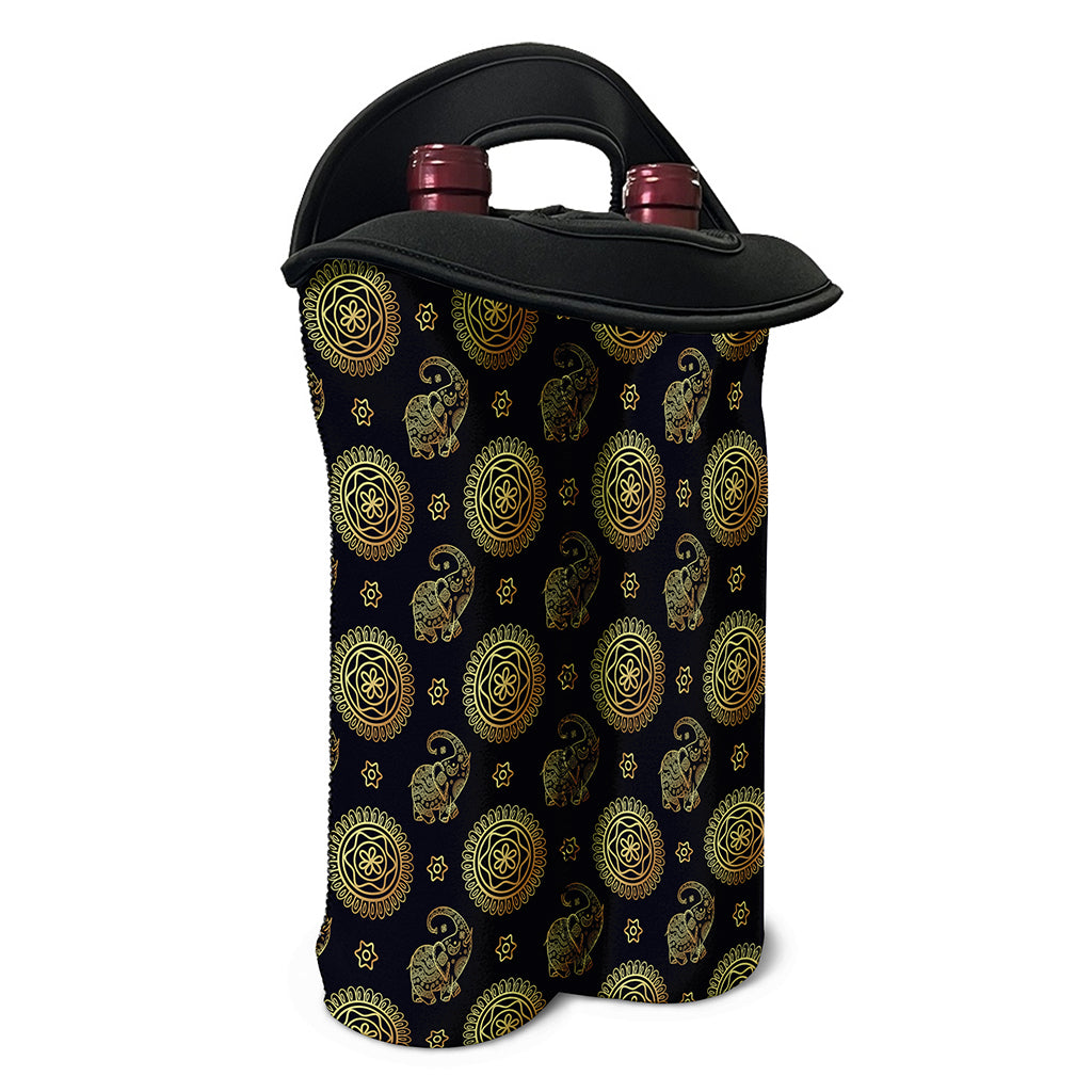 Blue And Gold Tribal Elephant Print Double Neoprene Wine Tote