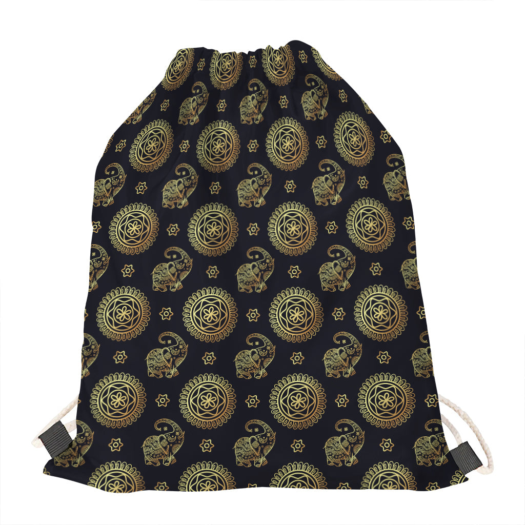 Blue And Gold Tribal Elephant Print Drawstring Bag