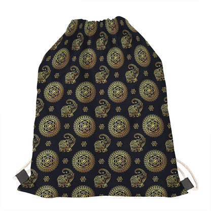 Blue And Gold Tribal Elephant Print Drawstring Bag