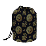 Blue And Gold Tribal Elephant Print Drawstring Makeup Bag