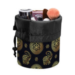 Blue And Gold Tribal Elephant Print Drawstring Makeup Bag