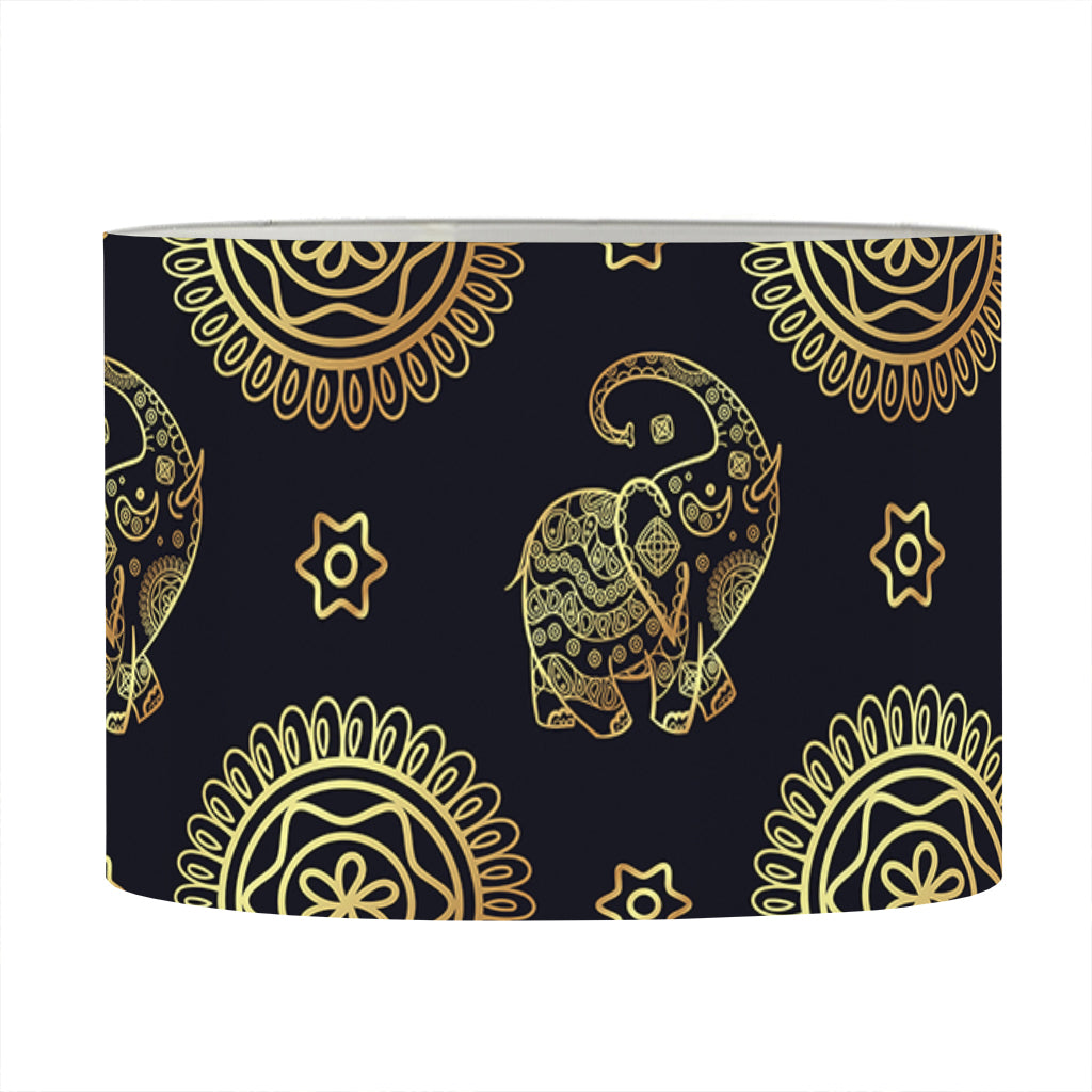 Blue And Gold Tribal Elephant Print Drum Lamp Shade