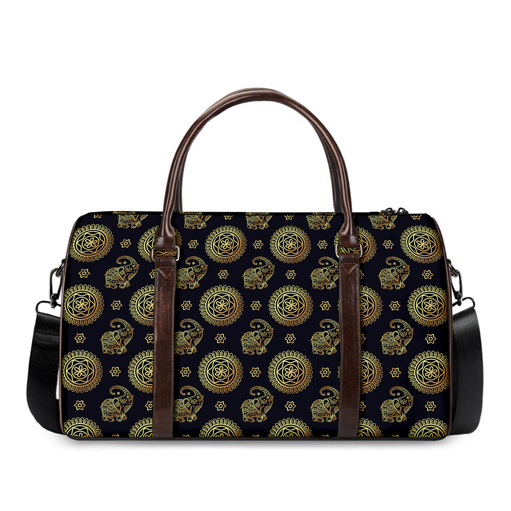 Blue And Gold Tribal Elephant Print Duffle Bag