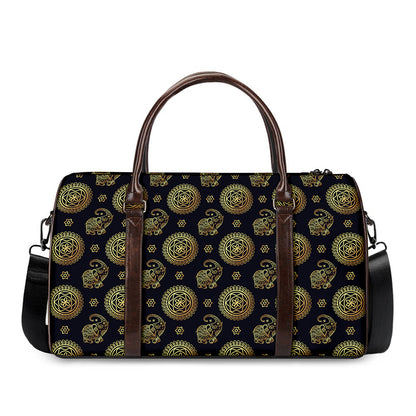 Blue And Gold Tribal Elephant Print Duffle Bag