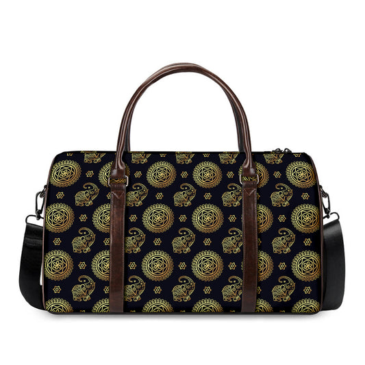 Blue And Gold Tribal Elephant Print Duffle Bag