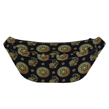 Blue And Gold Tribal Elephant Print Fanny Pack
