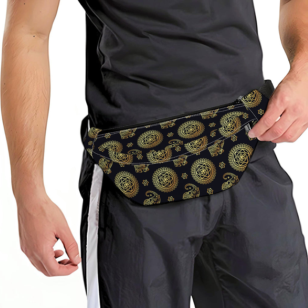 Blue And Gold Tribal Elephant Print Fanny Pack
