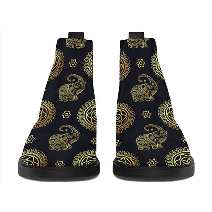 Blue And Gold Tribal Elephant Print Flat Ankle Boots