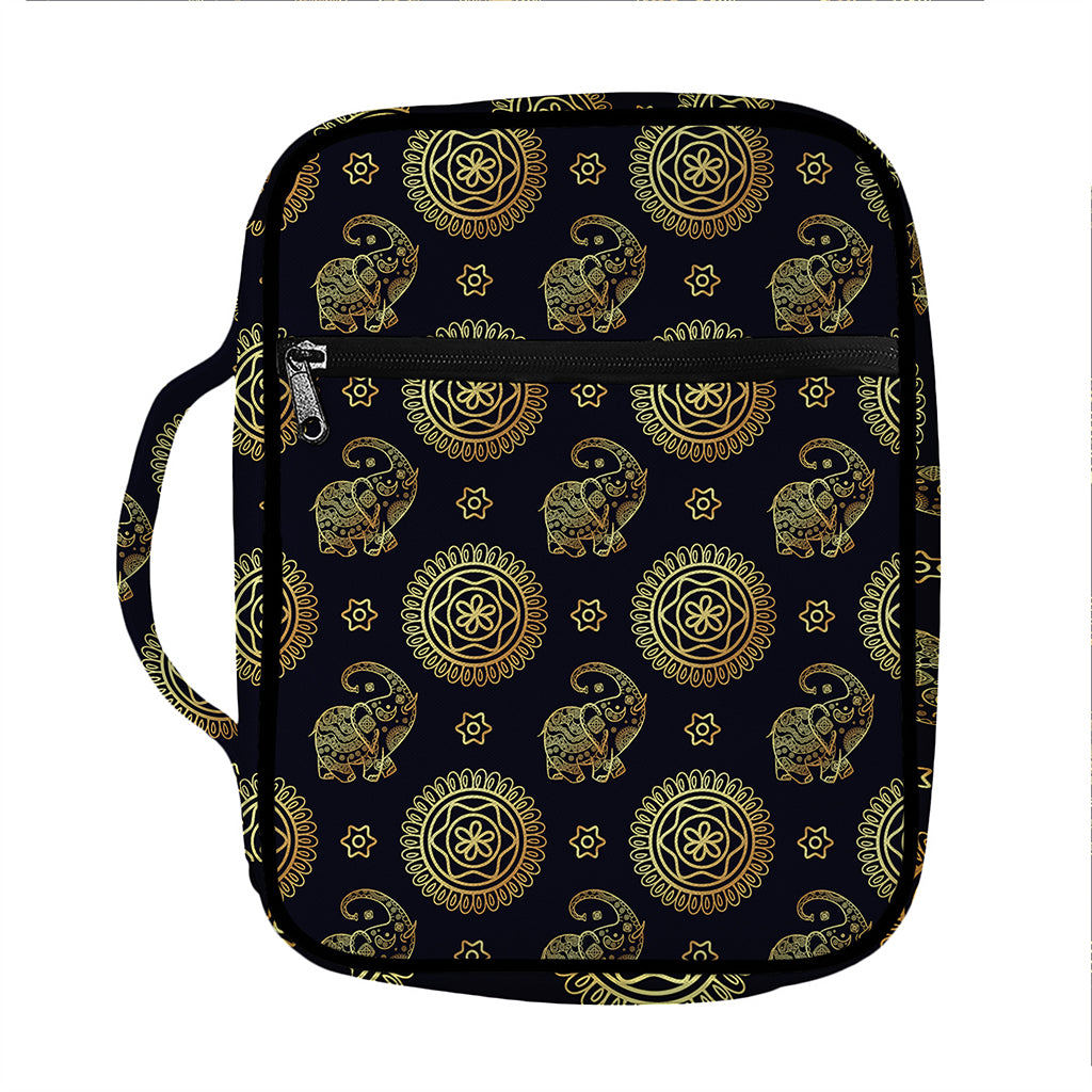 Blue And Gold Tribal Elephant Print Front Pocket Bible Bag
