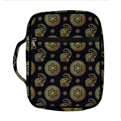 Blue And Gold Tribal Elephant Print Front Pocket Bible Bag