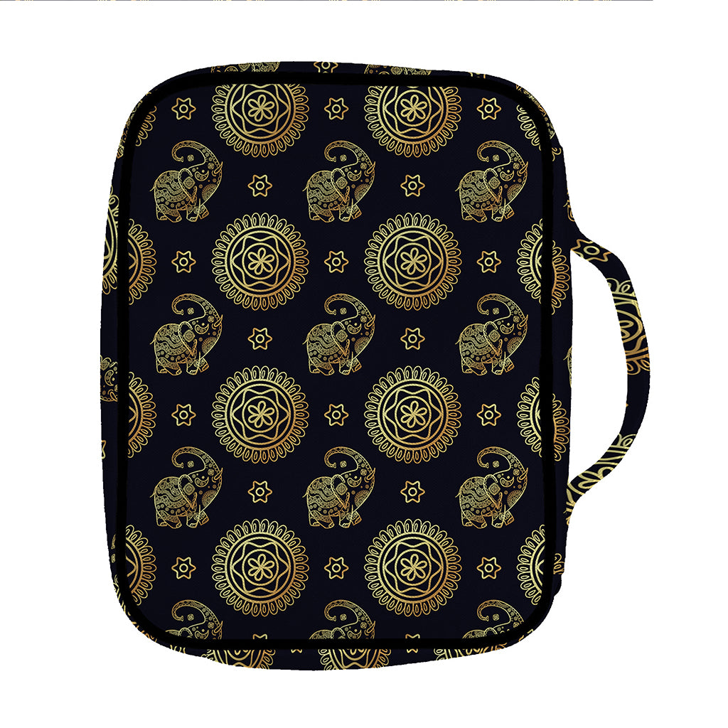 Blue And Gold Tribal Elephant Print Front Pocket Bible Bag