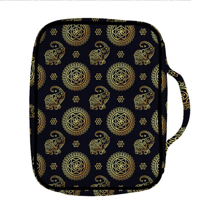 Blue And Gold Tribal Elephant Print Front Pocket Bible Bag