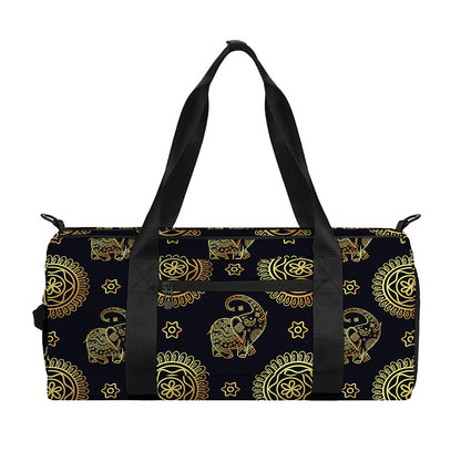 Blue And Gold Tribal Elephant Print Gym Bag