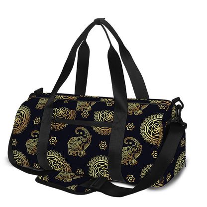 Blue And Gold Tribal Elephant Print Gym Bag