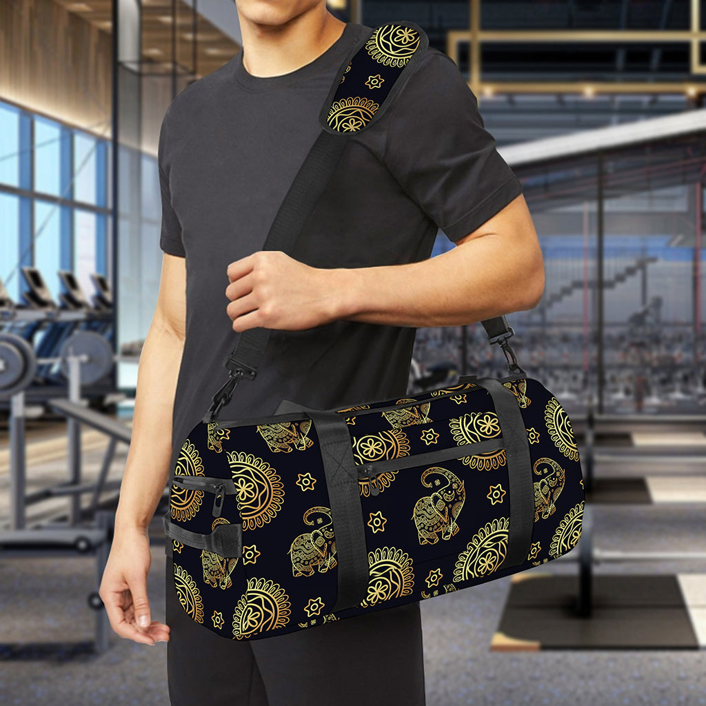 Blue And Gold Tribal Elephant Print Gym Bag