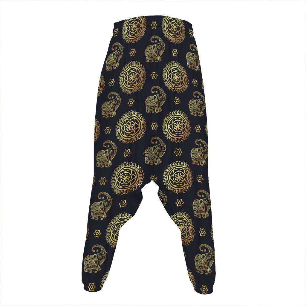 Blue And Gold Tribal Elephant Print Hammer Pants