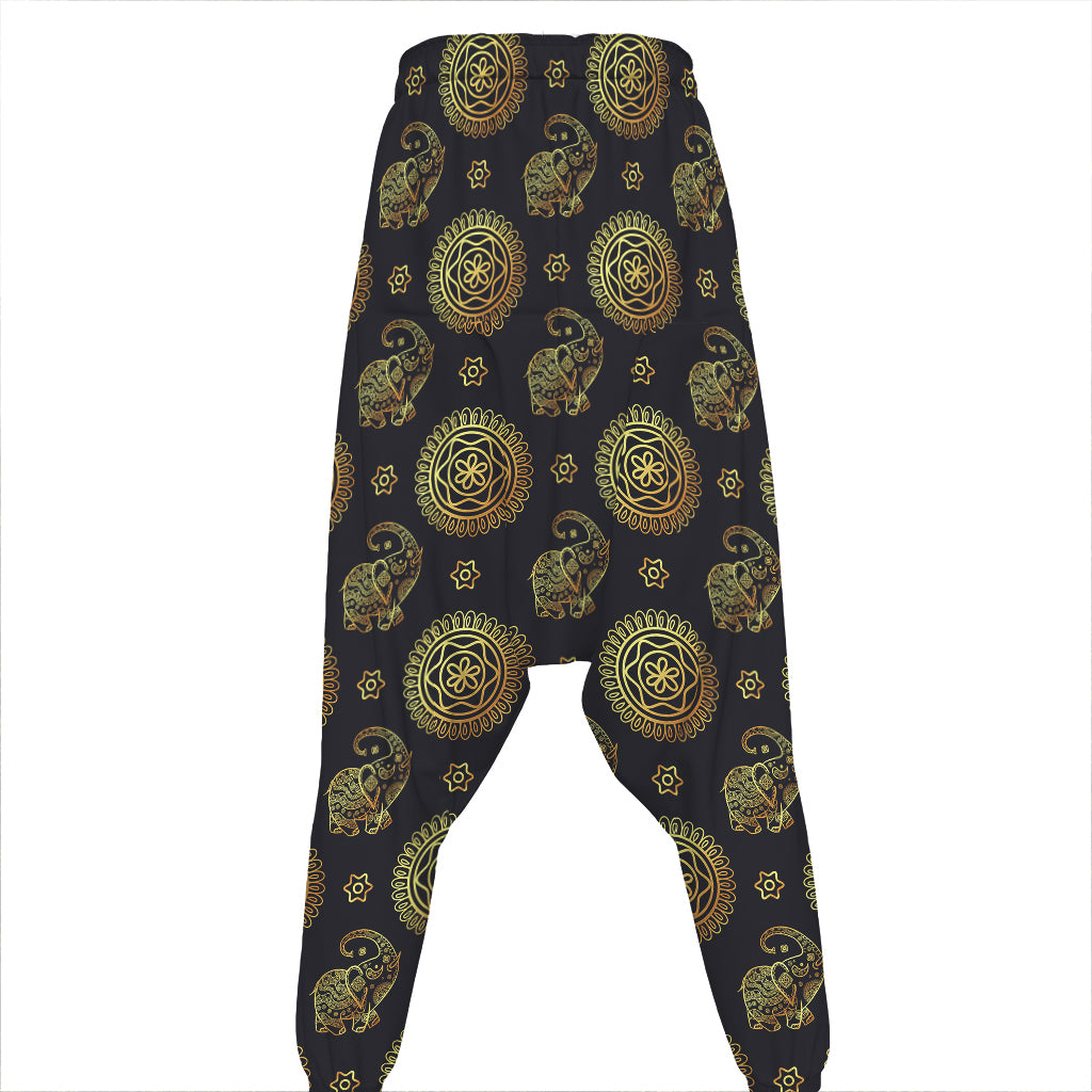 Blue And Gold Tribal Elephant Print Hammer Pants