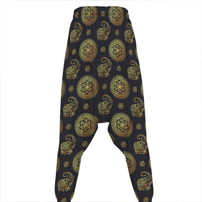 Blue And Gold Tribal Elephant Print Hammer Pants