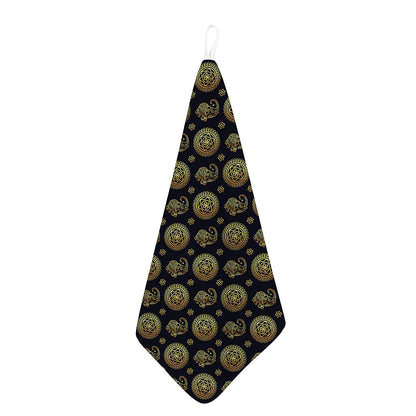 Blue And Gold Tribal Elephant Print Hand Towel